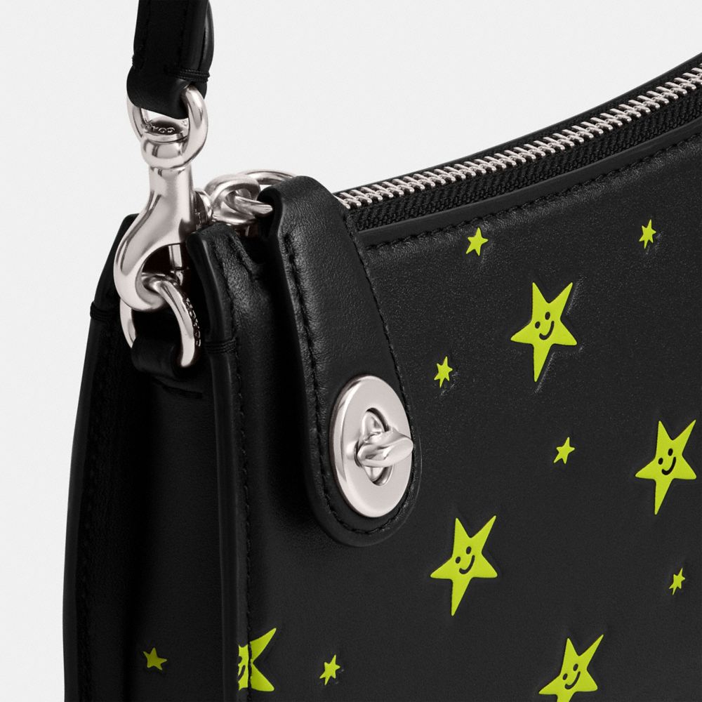 Női COACH® Cosmic Penn With Star Print Válltáska Titán Fekete | HUJPK863