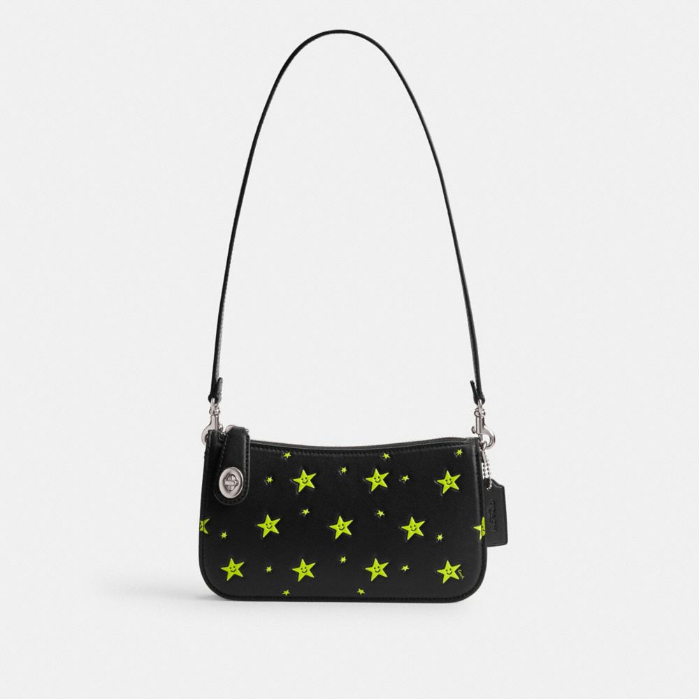 Női COACH® Cosmic Penn With Star Print Válltáska Titán Fekete | HUJPK863