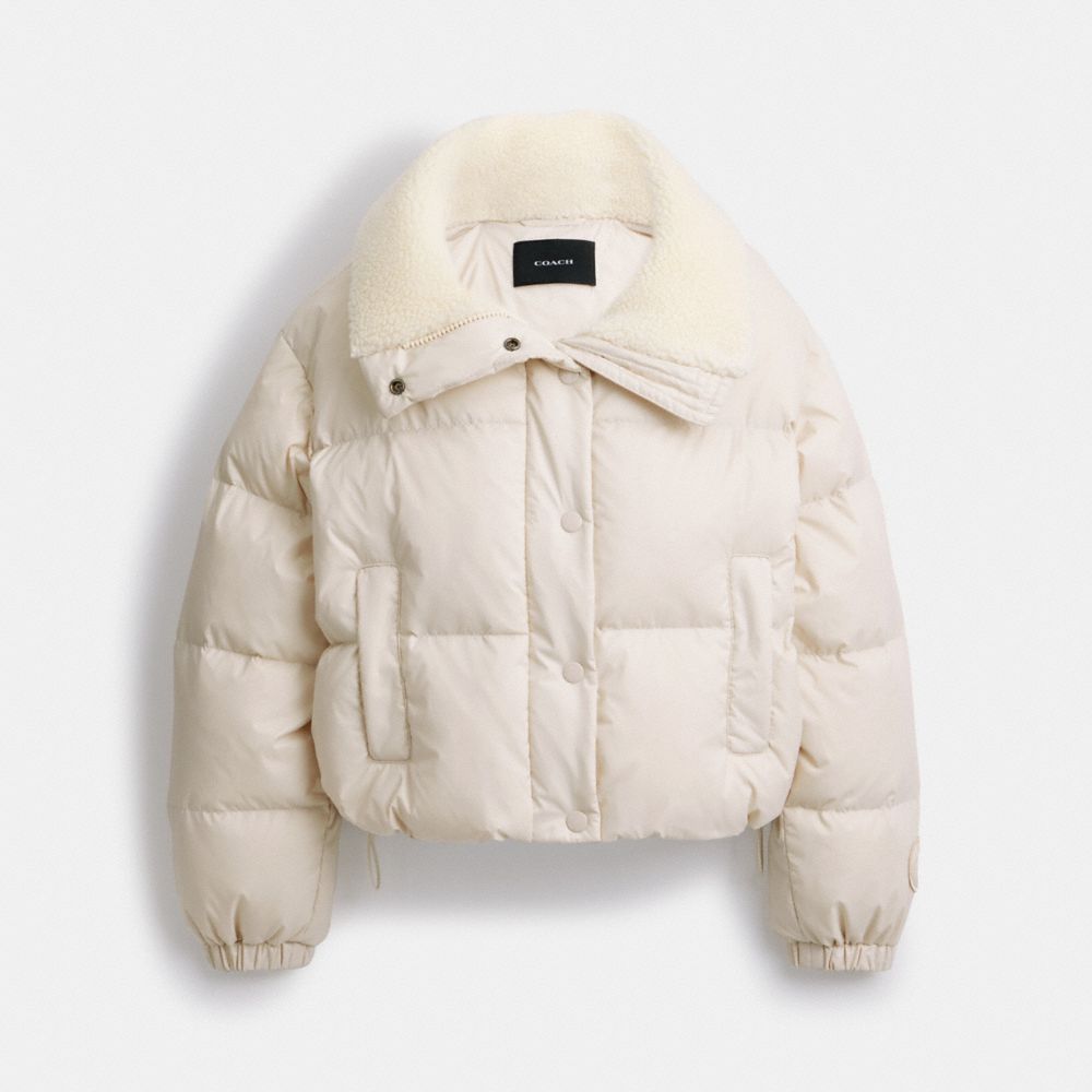 Női COACH® Cropped Puffer With Sherpa Kabát Fehér | HUHAF427