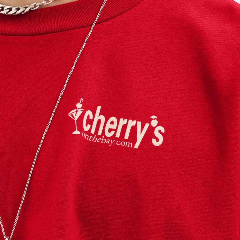 Női COACH® Cropped T Shirt With Cherry's Graphic Póló Piros Színes | HUXYQ495