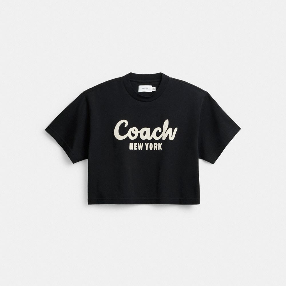 Női COACH® Cursive Signature Cropped Póló Fekete | HUZUW496