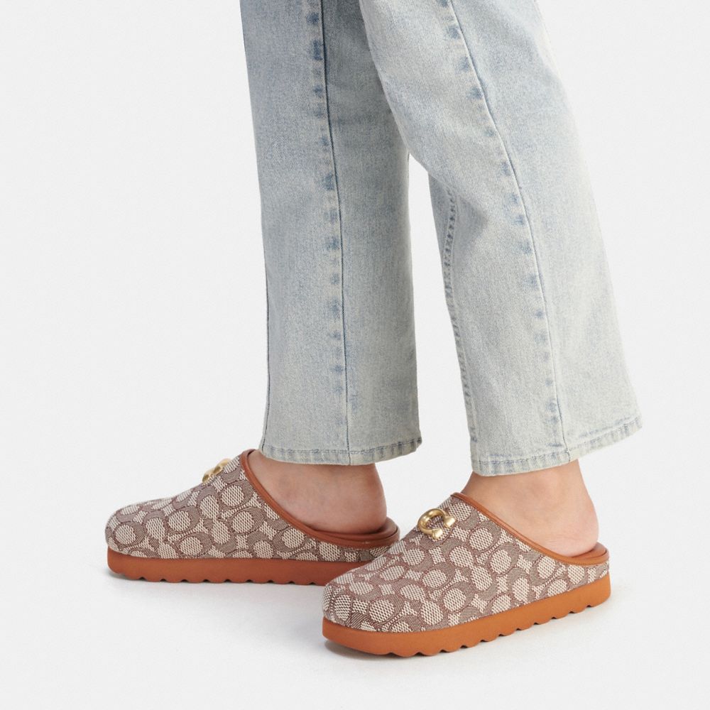 Női COACH® Hadley Slipper In Signature Textile Jacquard Szandál Barna Szürke | HUAHJ349