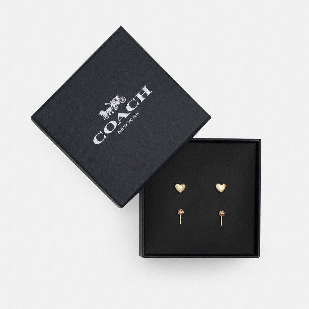 Női COACH® Heart And Lollipop Stud Set Earring Arany Színes | HUNWC543