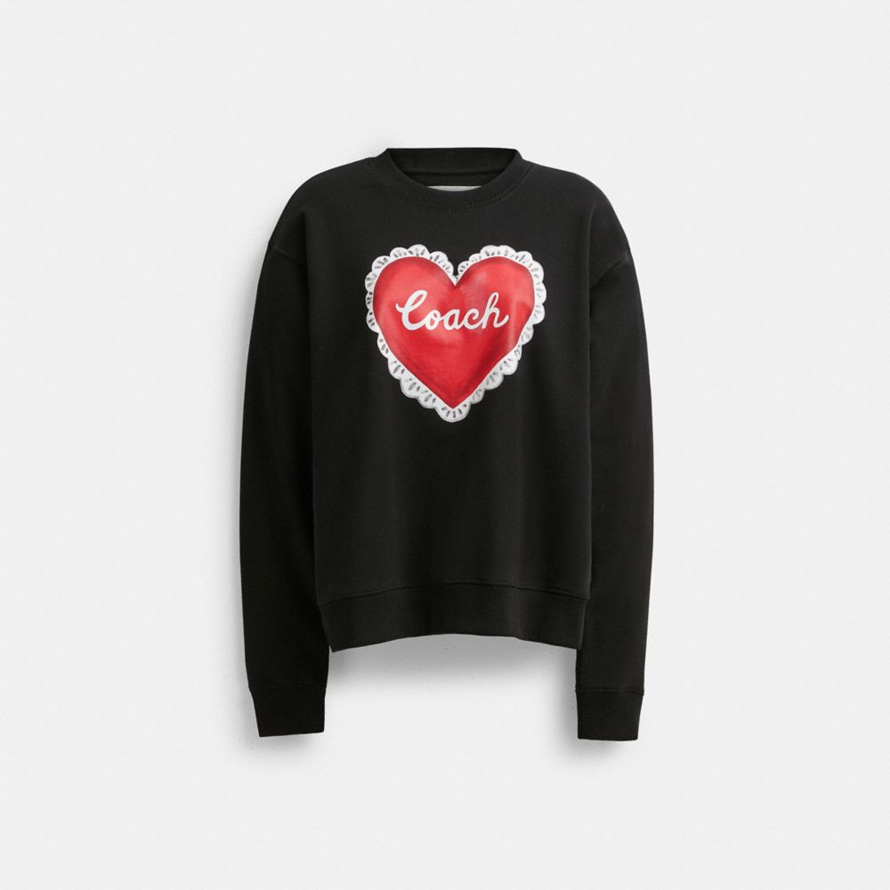 Női COACH® Heart Crewneck Pulóver Fekete | HUDFO476