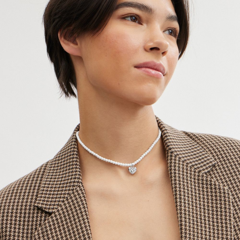 Női COACH® Heart Pearl Choker Nyaklánc Titán | HUSGR579