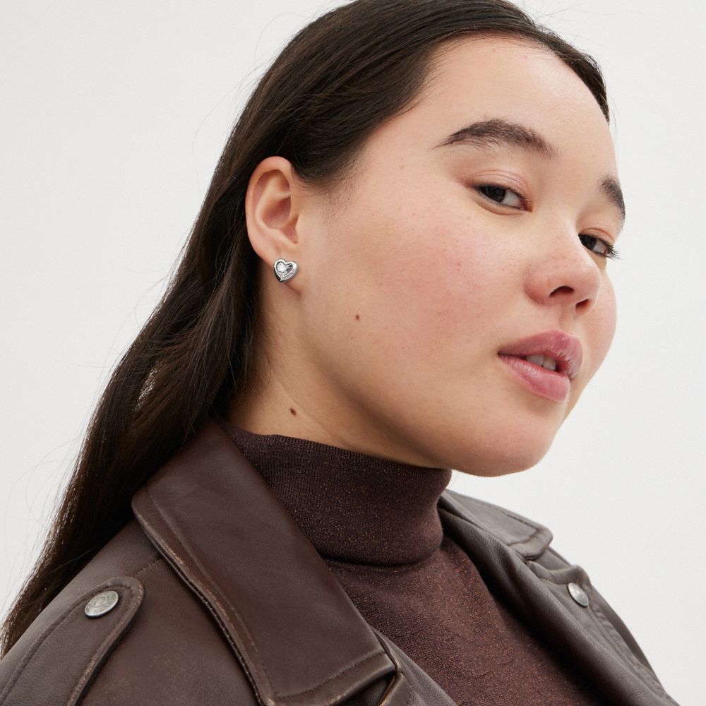 Női COACH® Heart Stud Earring Titán | HUCTN546