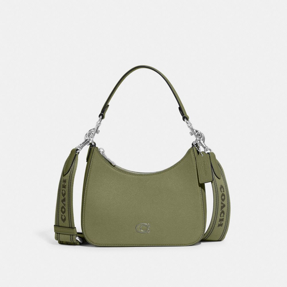 Női COACH® Hobo With Signature Canvas Crossbody Táska Olivazöld | HUGSM790