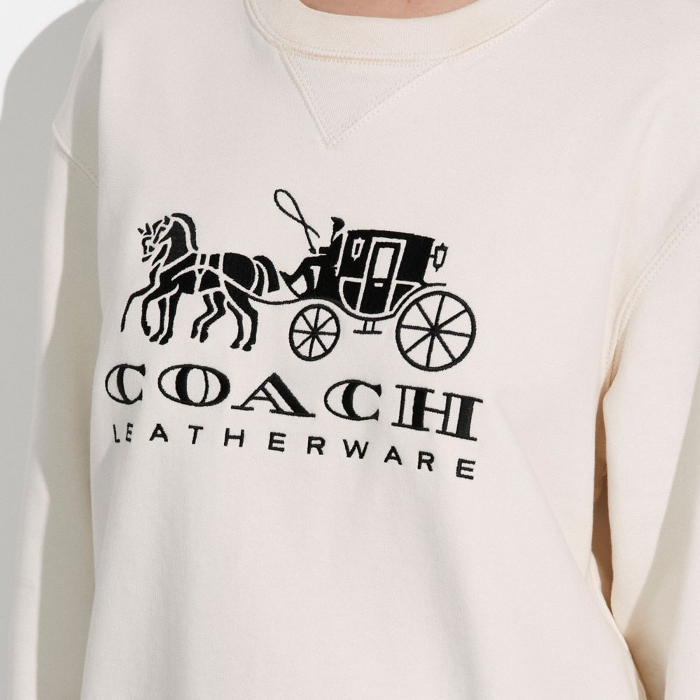 Női COACH® Horse And Carriage Crewneck In Organic Cotton Pulóver Fehér | HUNWX488