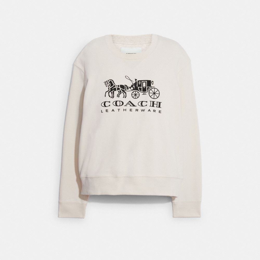 Női COACH® Horse And Carriage Crewneck In Organic Cotton Pulóver Fehér | HUNWX488