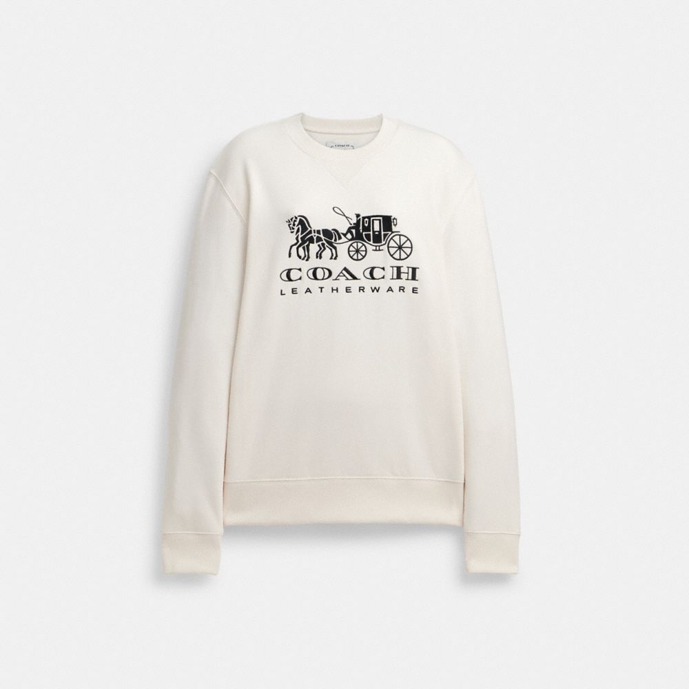 Női COACH® Horse And Carriage Crewneck Pulóver Fehér | HUBEZ487