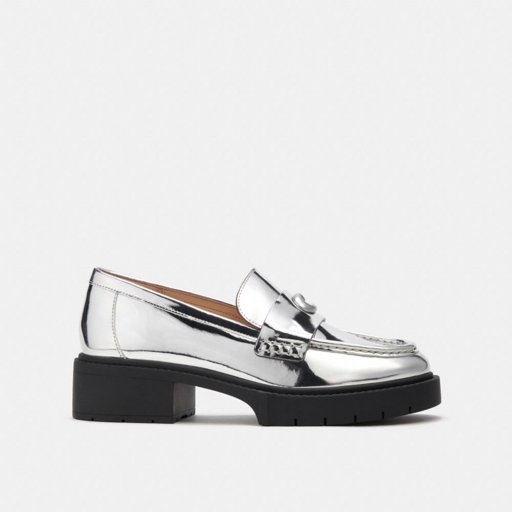 Női COACH® Leah In Metallic Loafer Titán | HULIO341