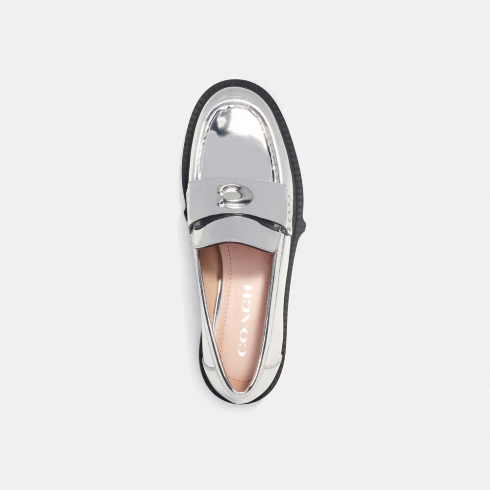 Női COACH® Leah In Metallic Loafer Titán | HULIO341