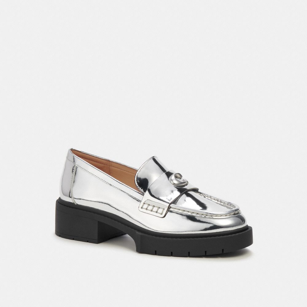 Női COACH® Leah In Metallic Loafer Titán | HULIO341