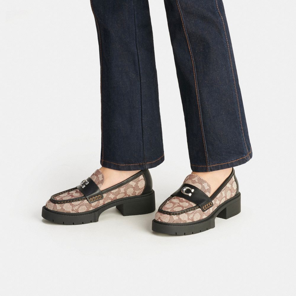 Női COACH® Leah In Signature Jacquard Loafer Fekete | HUZUI340