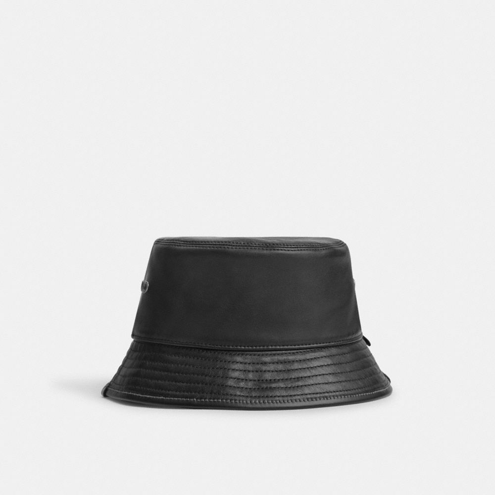 Női COACH® Leather Bucket Kalap Fekete | HULIO638