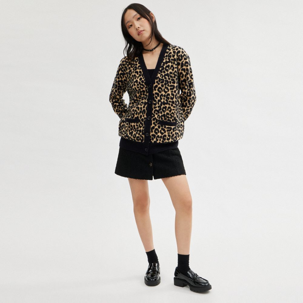 Női COACH® Leopard Cardigan Ing Barna Színes | HUYXK458