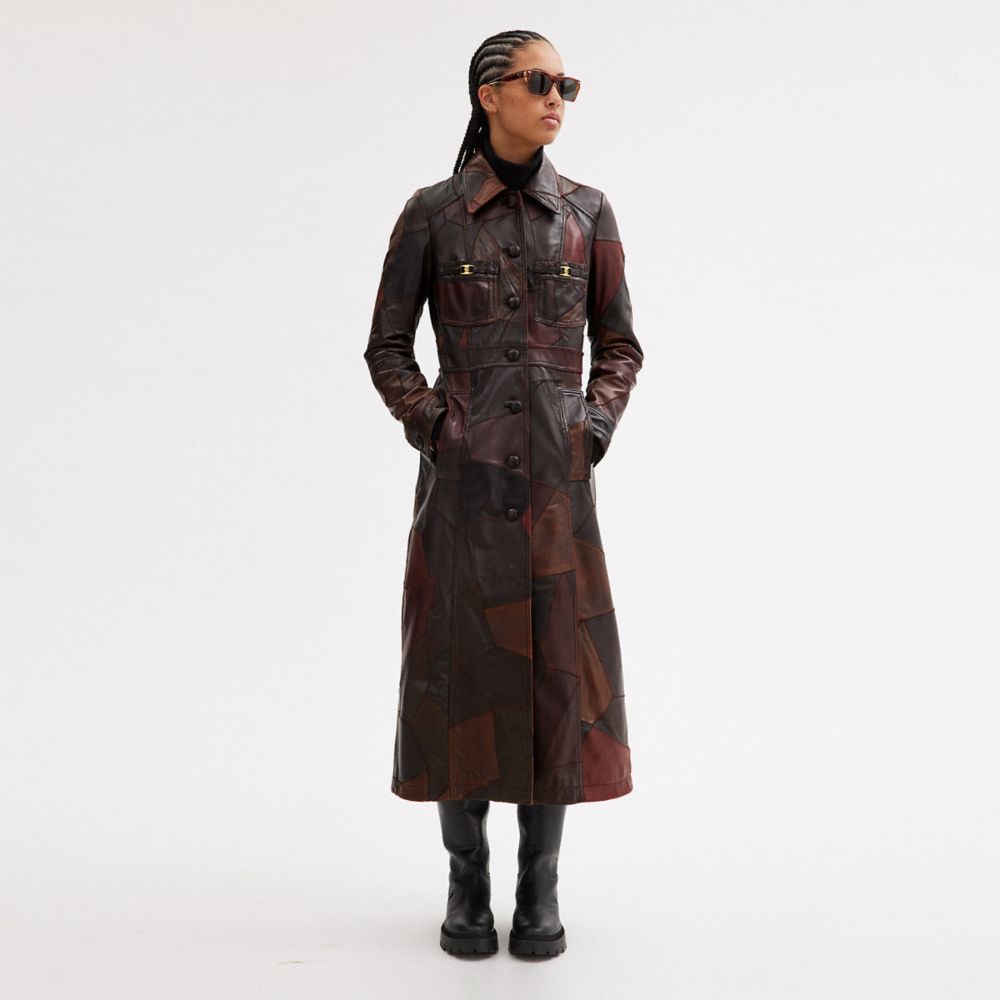 Női COACH® Long Upcrafted Leather Trench Kabát Barna | HUKOI394