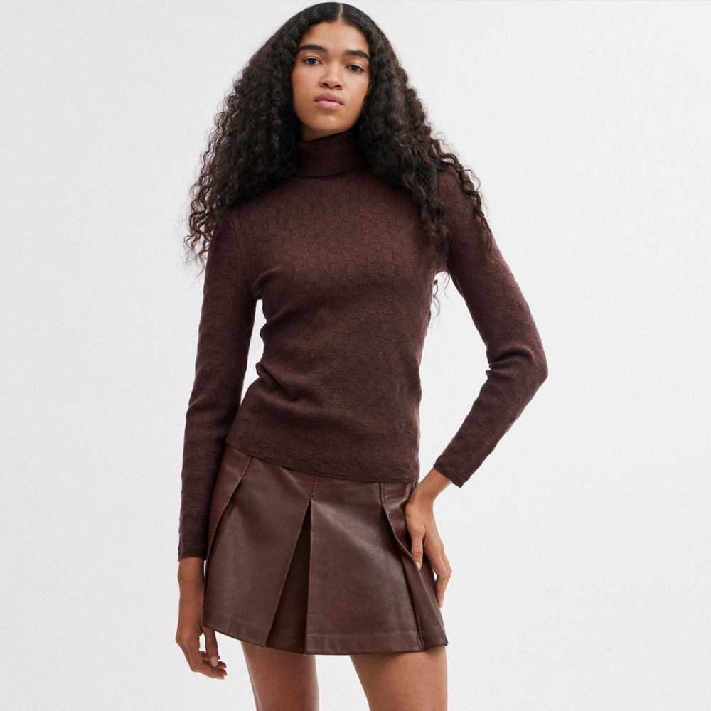 Női COACH® Lurex Signature Turtleneck Pulóver Barna | HUFDP477