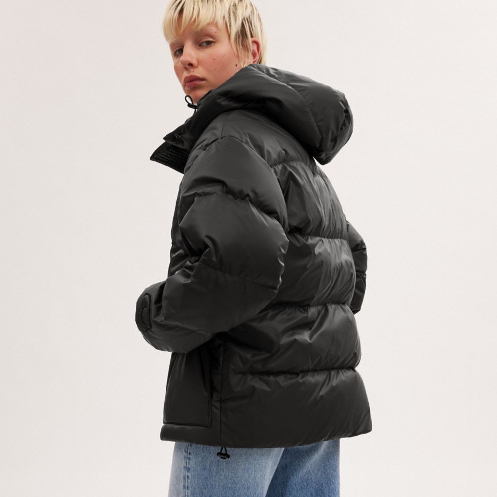 Női COACH® Mid Length Puffer Kabát Fekete | HUJPO395