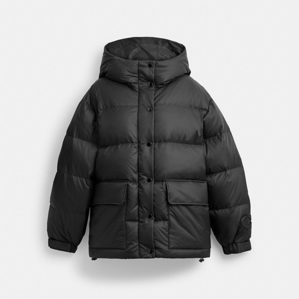 Női COACH® Mid Length Puffer Kabát Fekete | HUJPO395