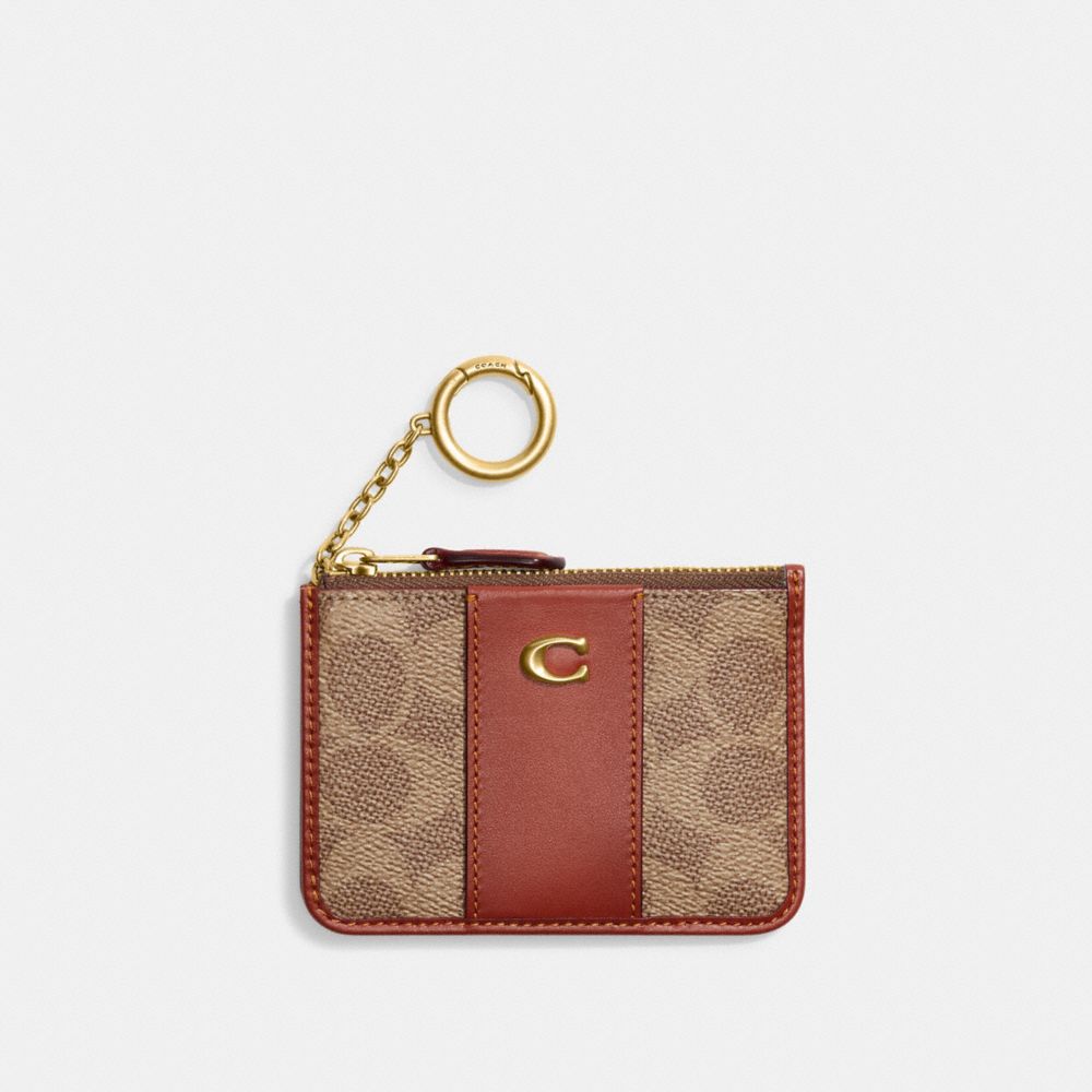 Női COACH® Mini Skinny Id Case In Signature Canvas Kézitáska Barna Piros | HUILJ835