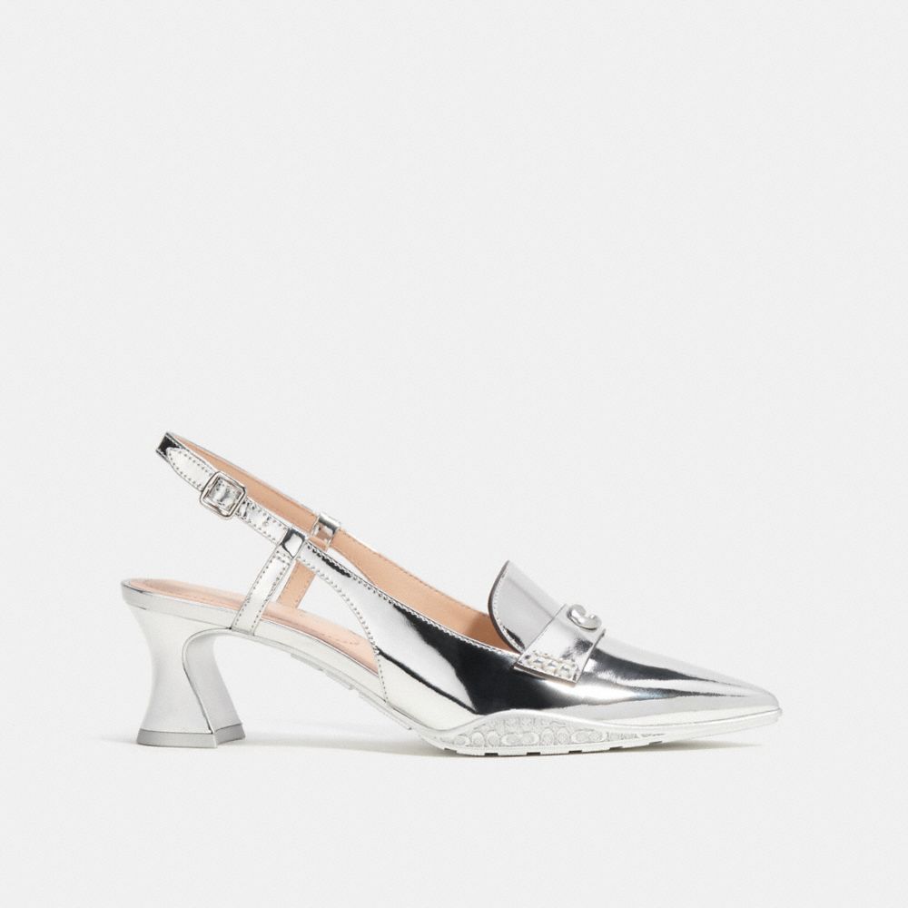 Női COACH® Nikola Hybrid Slingback In Metallic Alkalmi Cipő Titán | HULIX326