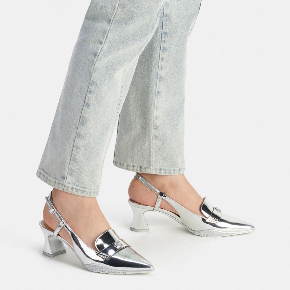 Női COACH® Nikola Hybrid Slingback In Metallic Alkalmi Cipő Titán | HULIX326