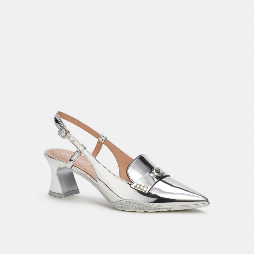 Női COACH® Nikola Hybrid Slingback In Metallic Alkalmi Cipő Titán | HULIX326