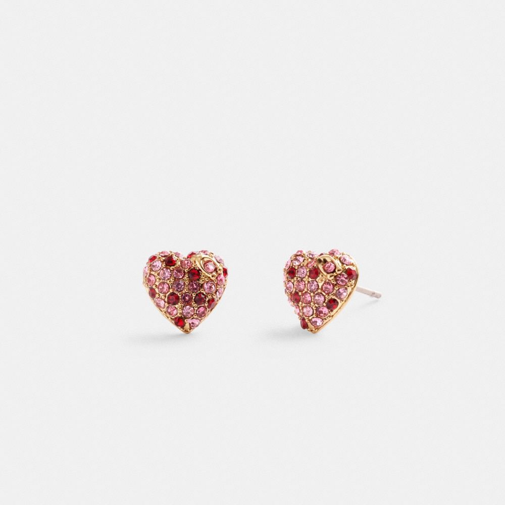 Női COACH® Pavé Heart Stud Earring Arany Rózsaszín Színes | HUKOW550