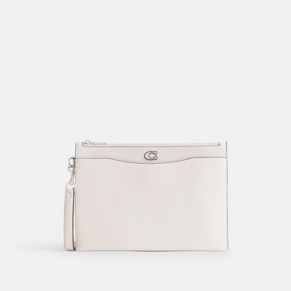 Női COACH® Pouch Wristlet In Crossgrain Leather With Signature Canvas Interior Kézitáska Fehér | HUAHZ838