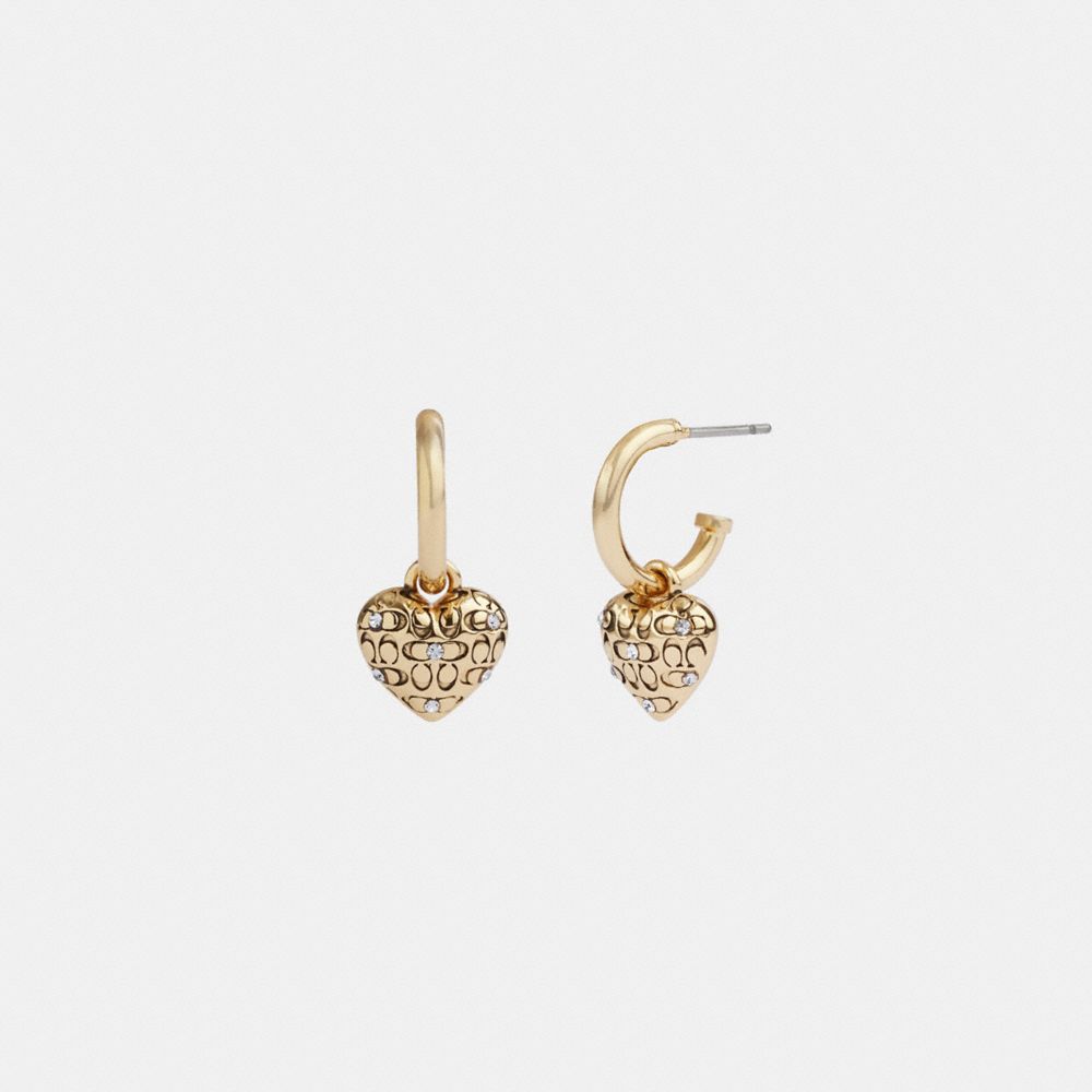 Női COACH® Quilted Signature Heart Huggie Earring Arany | HUDFU555