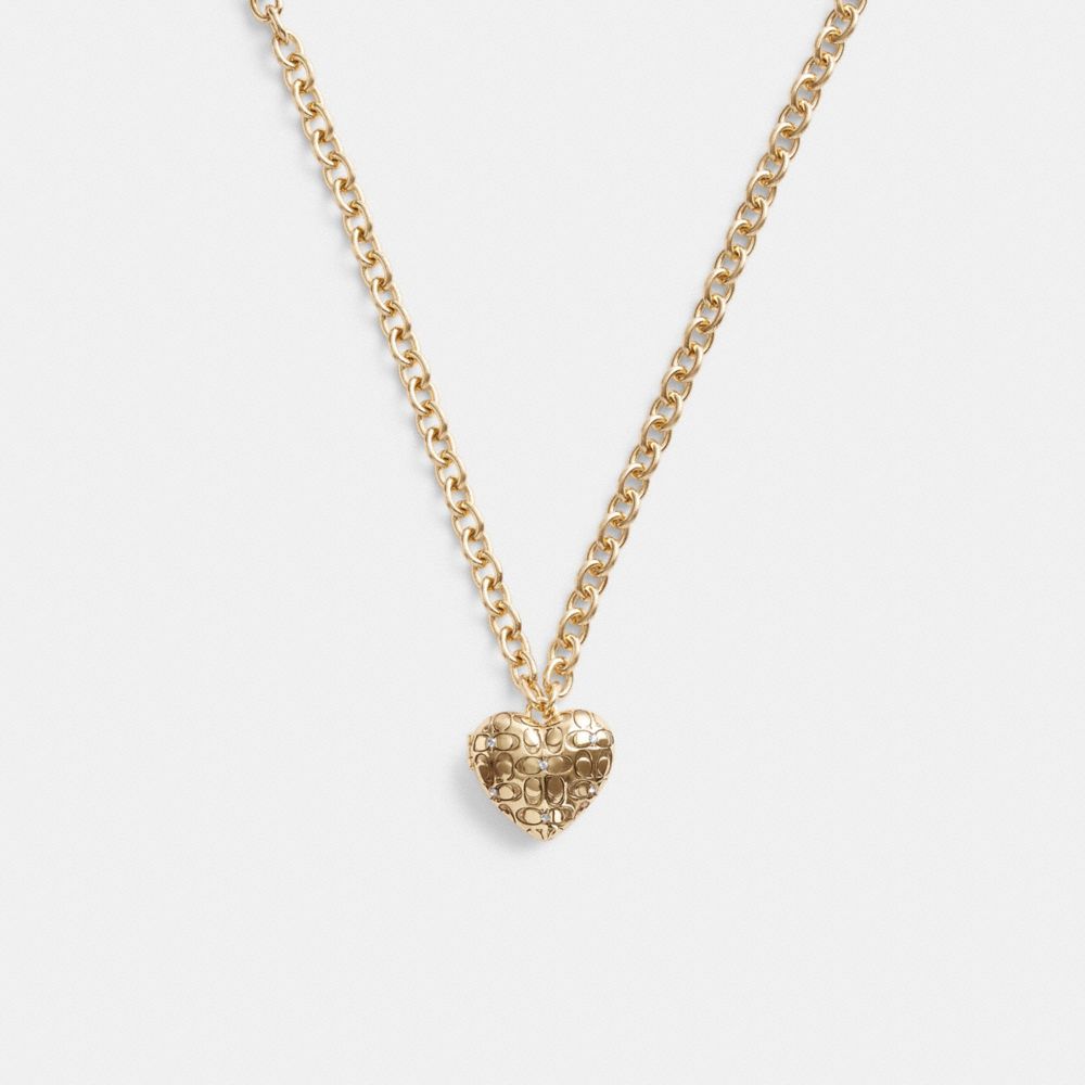 Női COACH® Quilted Signature Heart Locket Nyaklánc Arany | HUCTF589