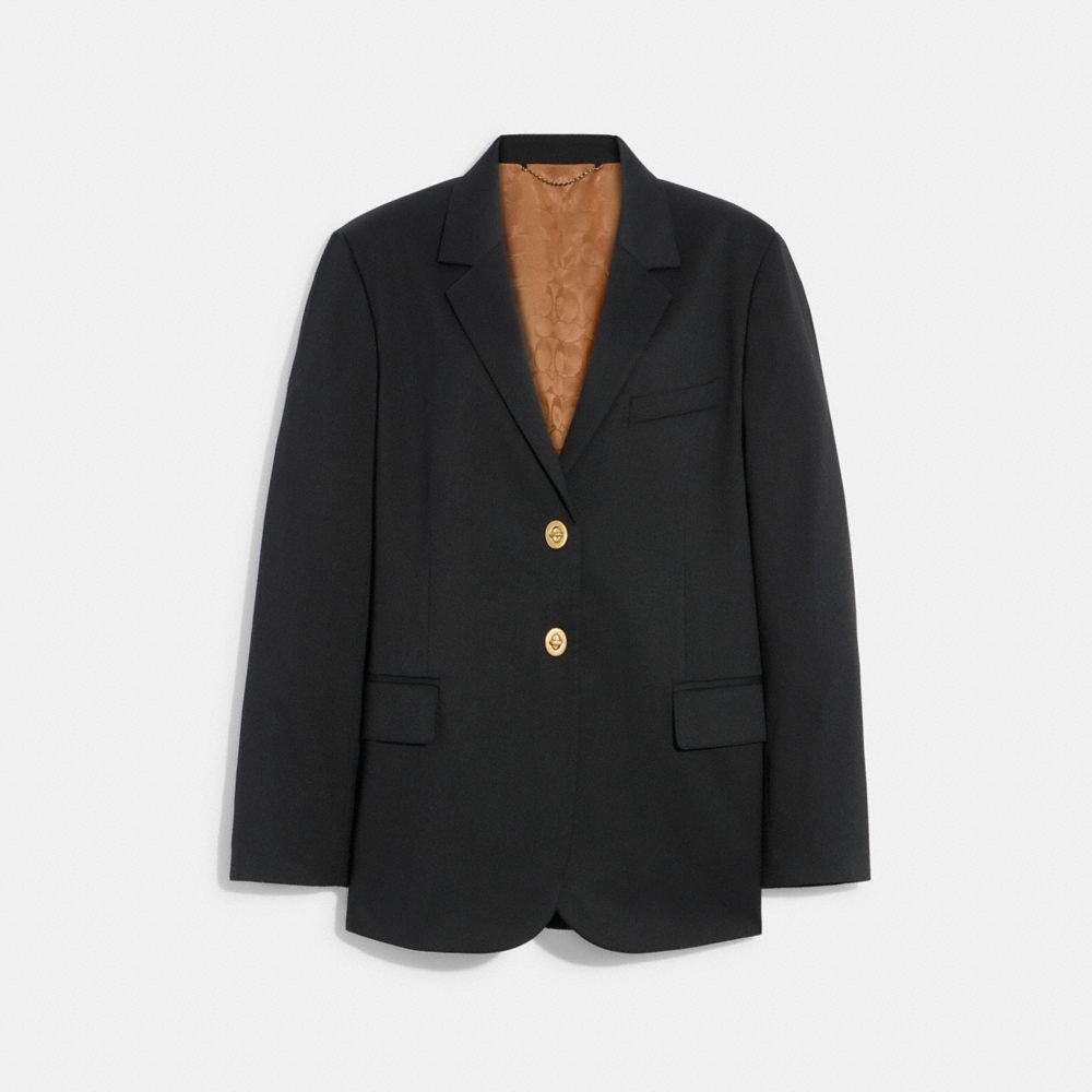 Női COACH® Relaxed Blazer With Signature Lining Kabát Fekete | HUHAP396