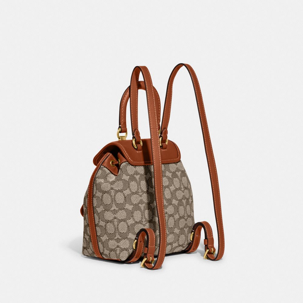 Női COACH® Riya 21 In Signature Textile Jacquard Hátizsák Barna Szürke | HUWNS722