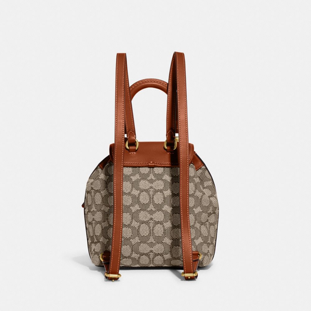 Női COACH® Riya 21 In Signature Textile Jacquard Hátizsák Barna Szürke | HUWNS722