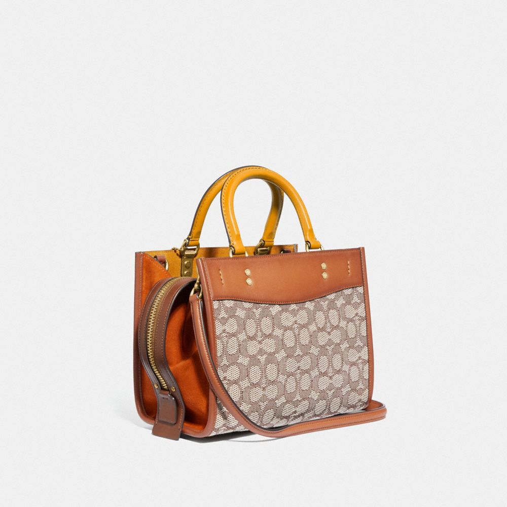 Női COACH® Rogue 25 In Signature Textile Jacquard Kézitáska Barna Szürke | HUFDV841