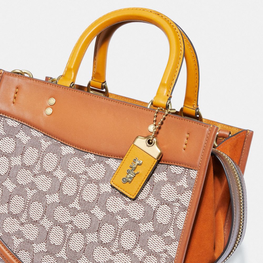 Női COACH® Rogue 25 In Signature Textile Jacquard Kézitáska Barna Szürke | HUFDV841