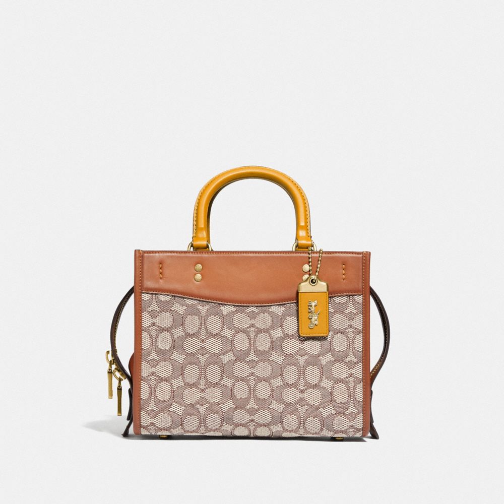 Női COACH® Rogue 25 In Signature Textile Jacquard Kézitáska Barna Szürke | HUFDV841