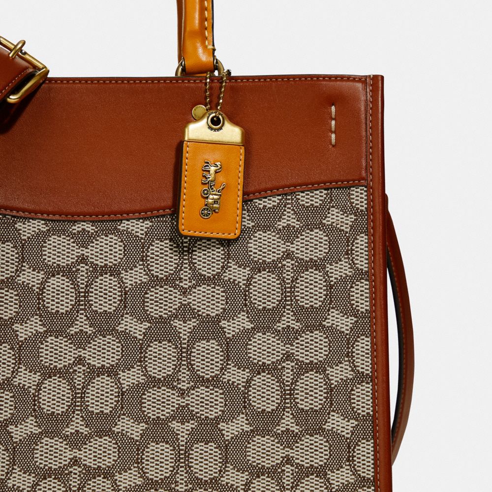 Női COACH® Rogue In Signature Textile Jacquard Kézitáska Barna Szürke | HULIQ846