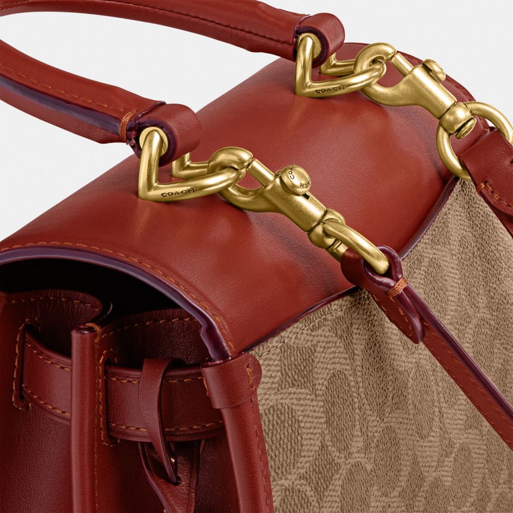 Női COACH® Sammy Top Handle In Signature Canvas Kézitáska Barna Piros | HUVRT850