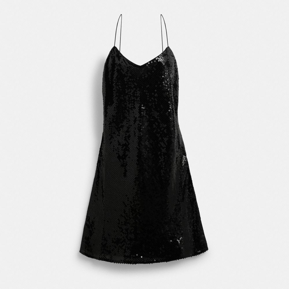 Női COACH® Sequin Short Cami Ruha Fekete | HURVC408