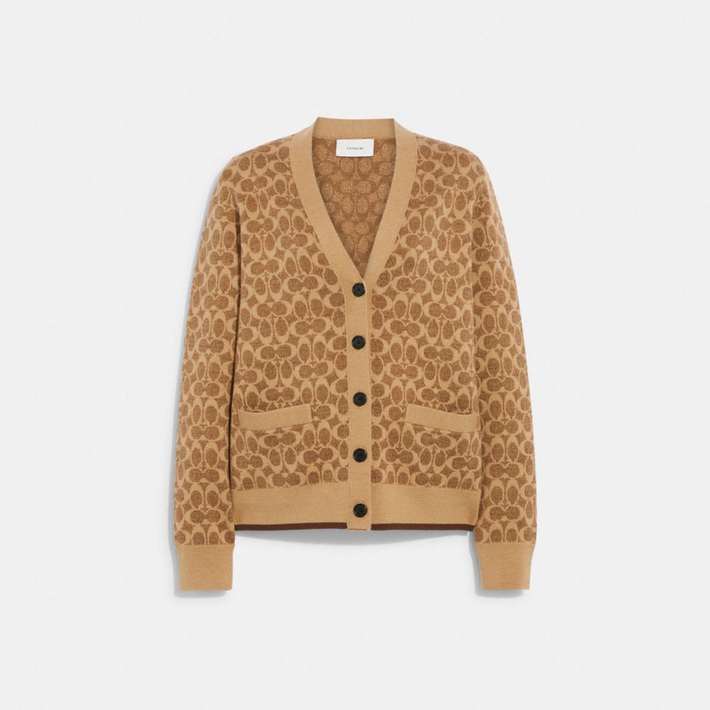 Női COACH® Signature Cardigan Ing Barna | HUTCL459