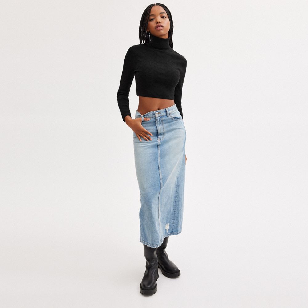 Női COACH® Signature Cropped Turtleneck Kötöttáru Fekete | HUJPU447