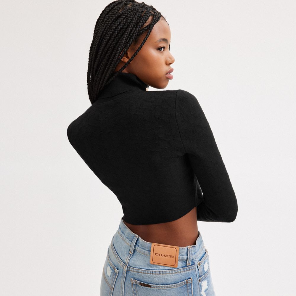 Női COACH® Signature Cropped Turtleneck Kötöttáru Fekete | HUJPU447