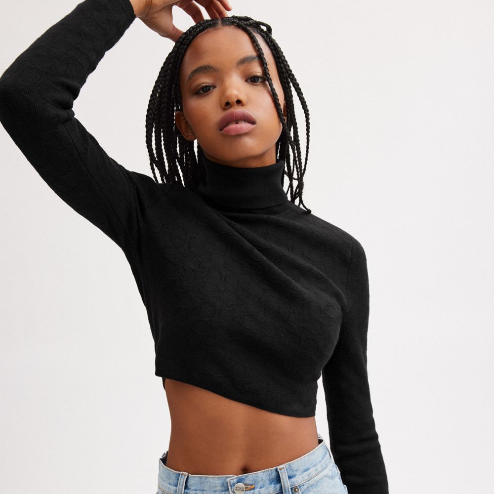 Női COACH® Signature Cropped Turtleneck Kötöttáru Fekete | HUJPU447