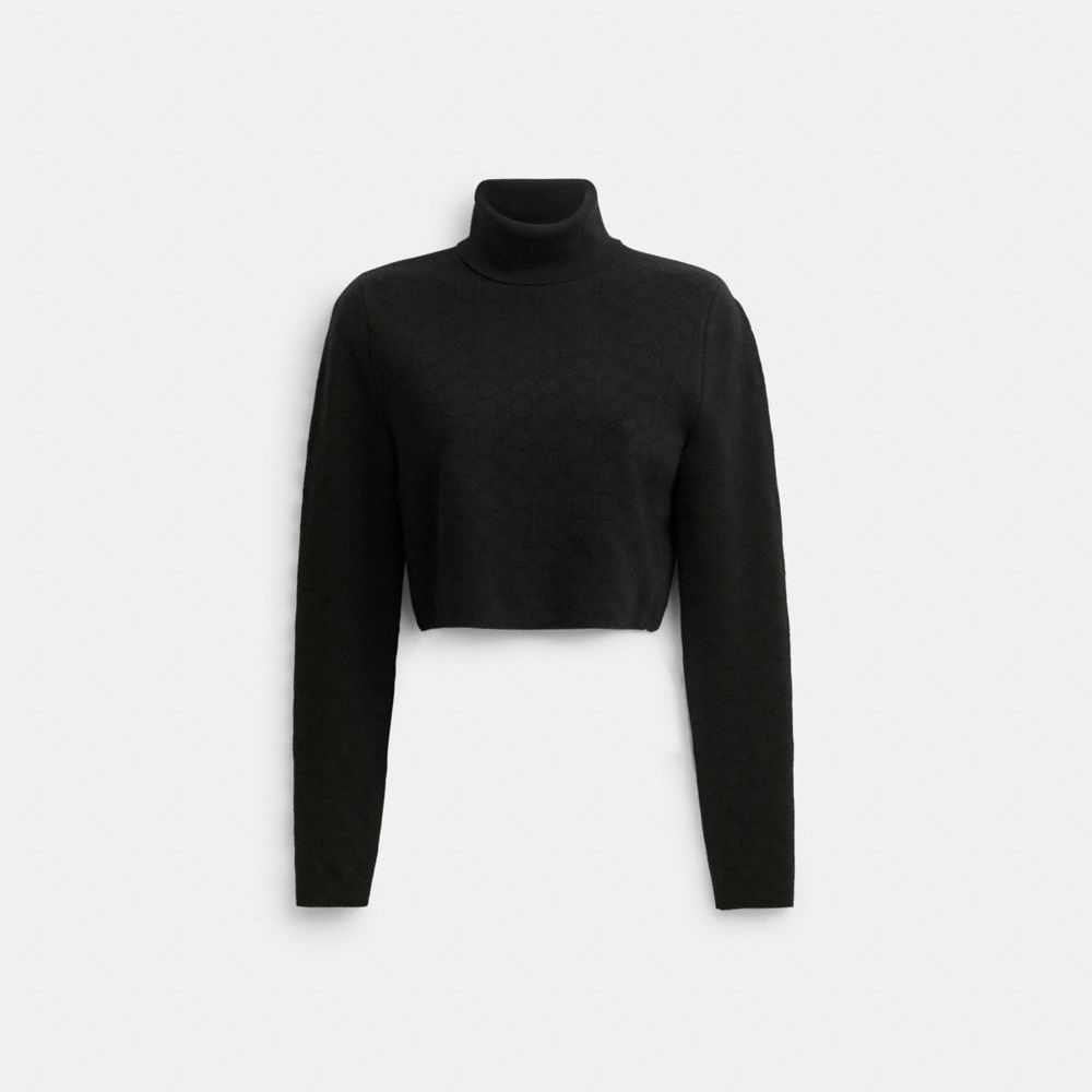 Női COACH® Signature Cropped Turtleneck Kötöttáru Fekete | HUJPU447