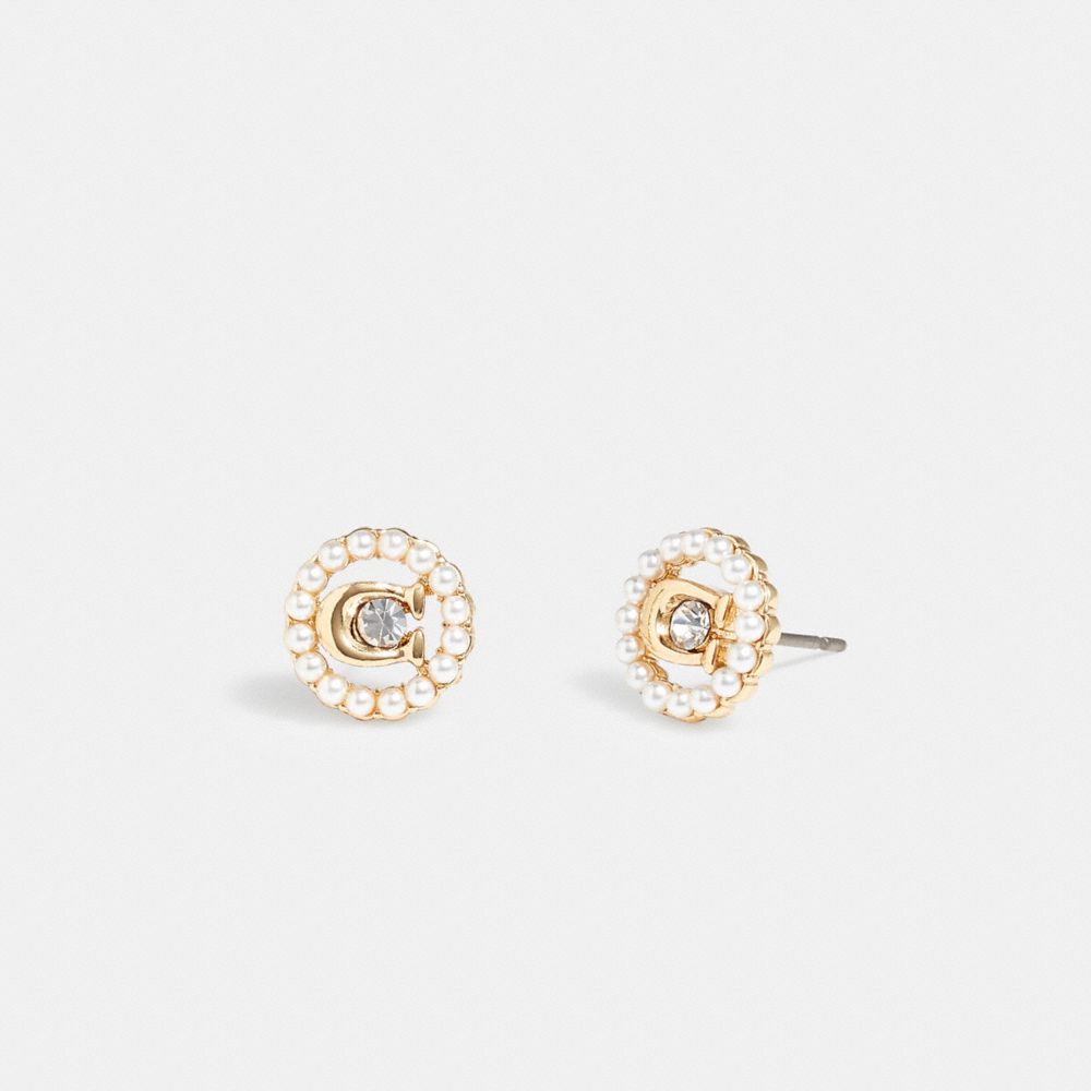 Női COACH® Signature Crystal Pearl Stud Earring Arany | HUOKA559