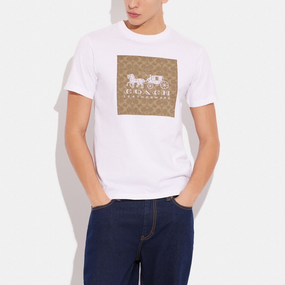 Női COACH® Signature Horse And Carriage In Organic Cotton Póló Fehér Barna | HUOKD507