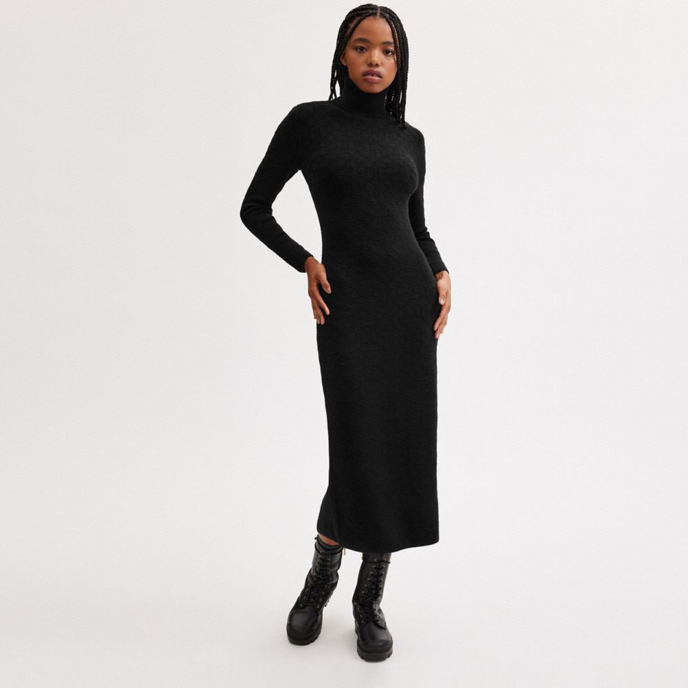 Női COACH® Signature Knit Turtleneck Ruha Fekete | HUEBV409