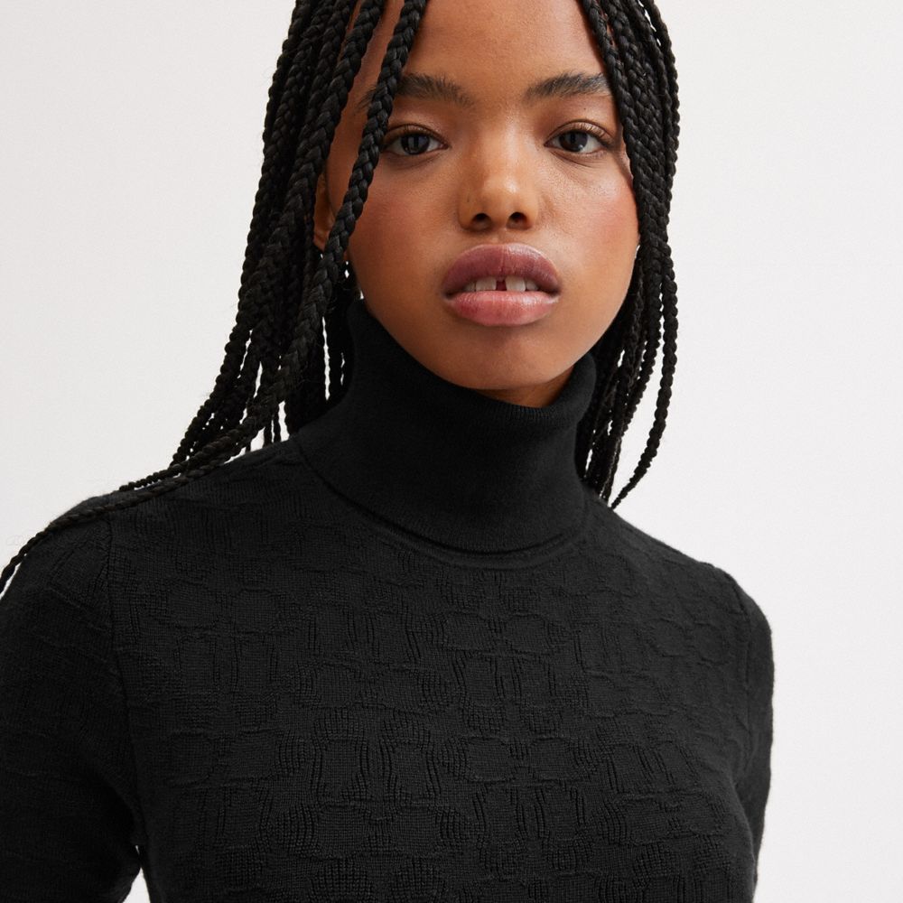 Női COACH® Signature Knit Turtleneck Ruha Fekete | HUEBV409